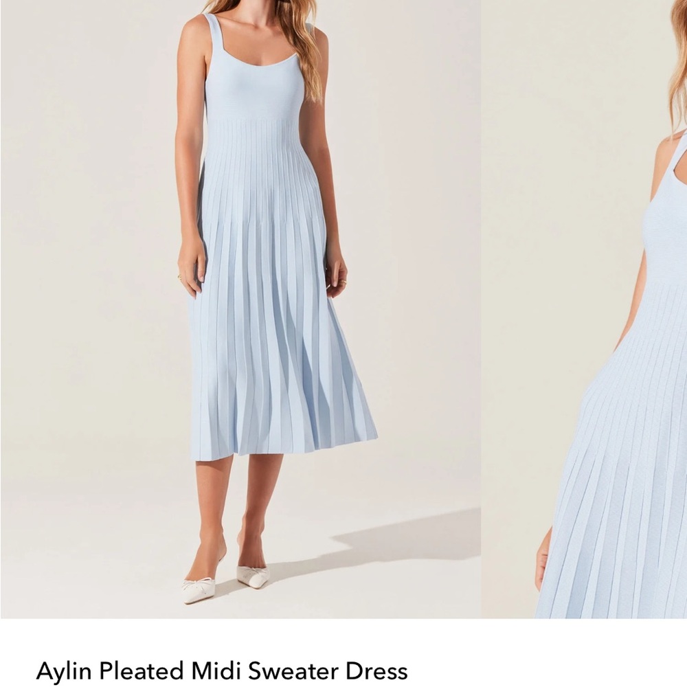 Astr Blue Pleated Midi Sundress Sleeveless